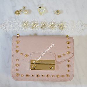 Furla Baby Pink Metropolis Mini Julia Gold Stud Crossbody Bag Clutch NEW